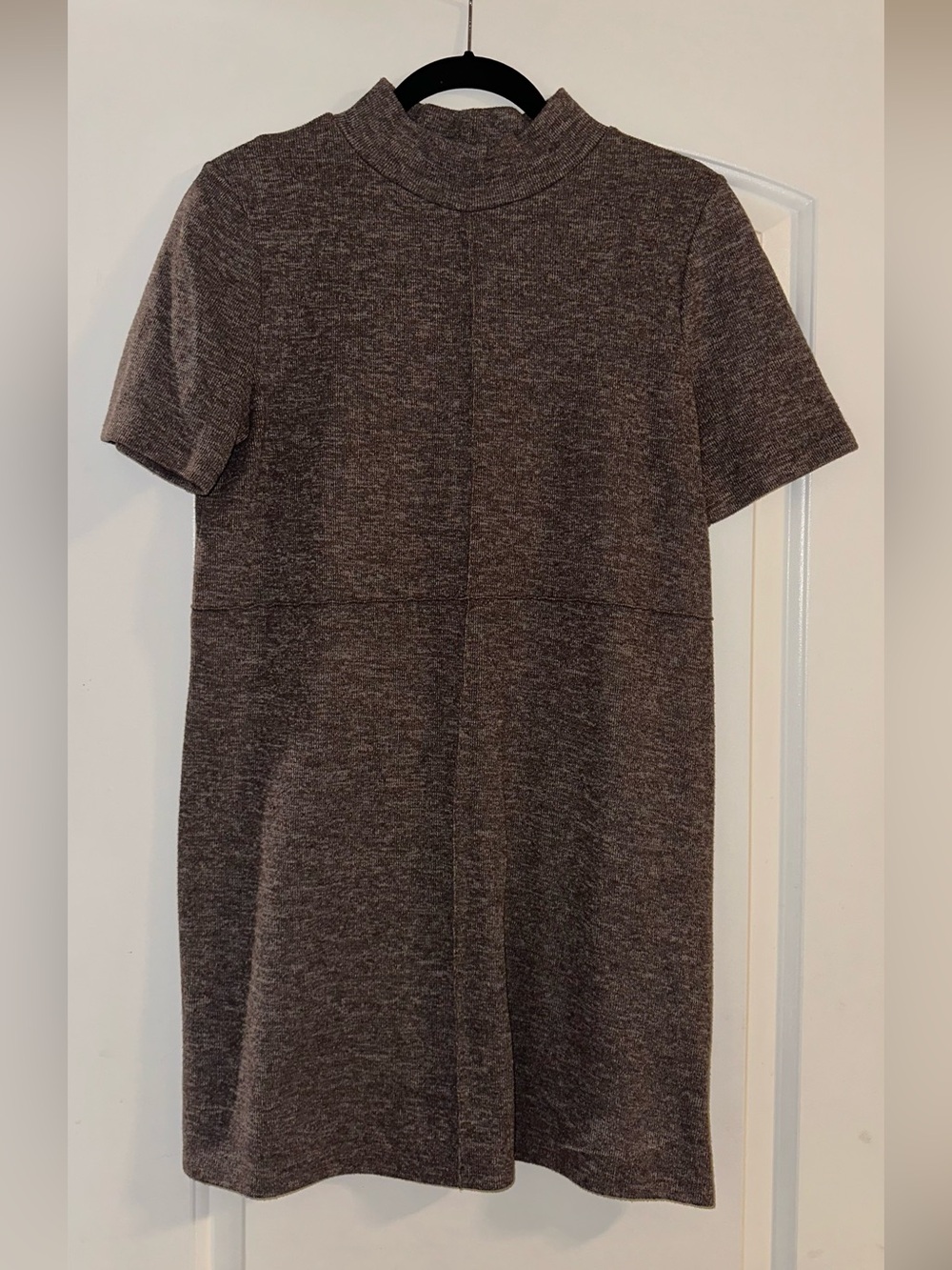 Zara Short-Sleeve Knit Shirt Dress in Heather Brown